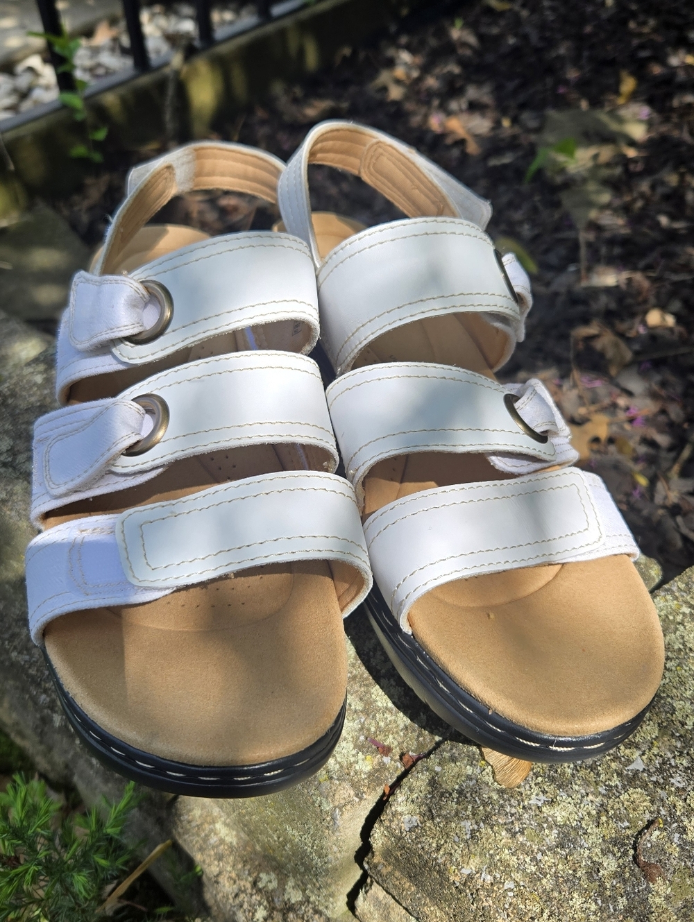 Clark's collection women's leather white sandals Merliah2 Bali Size 9W New